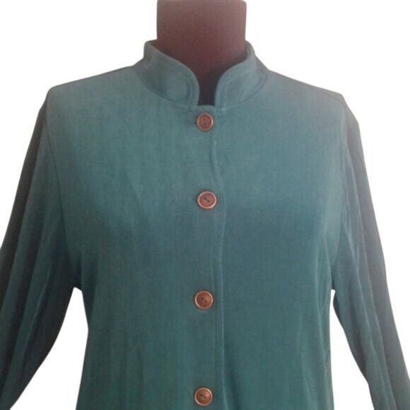 Citiknits S Jacket Teal Long Sleeve Mandarin Collar Button Up Slinky Travel Knit - Picture 5 of 8